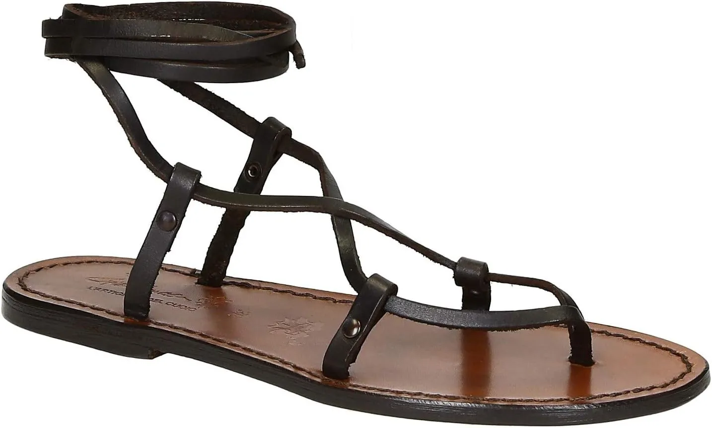 Handmade Strappy Gladiator Sandals in Brown Calf Leather