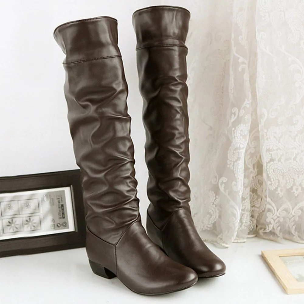 High Knee Riding Boots Heels Flat Winter Women's Thigh High Suede Boot
