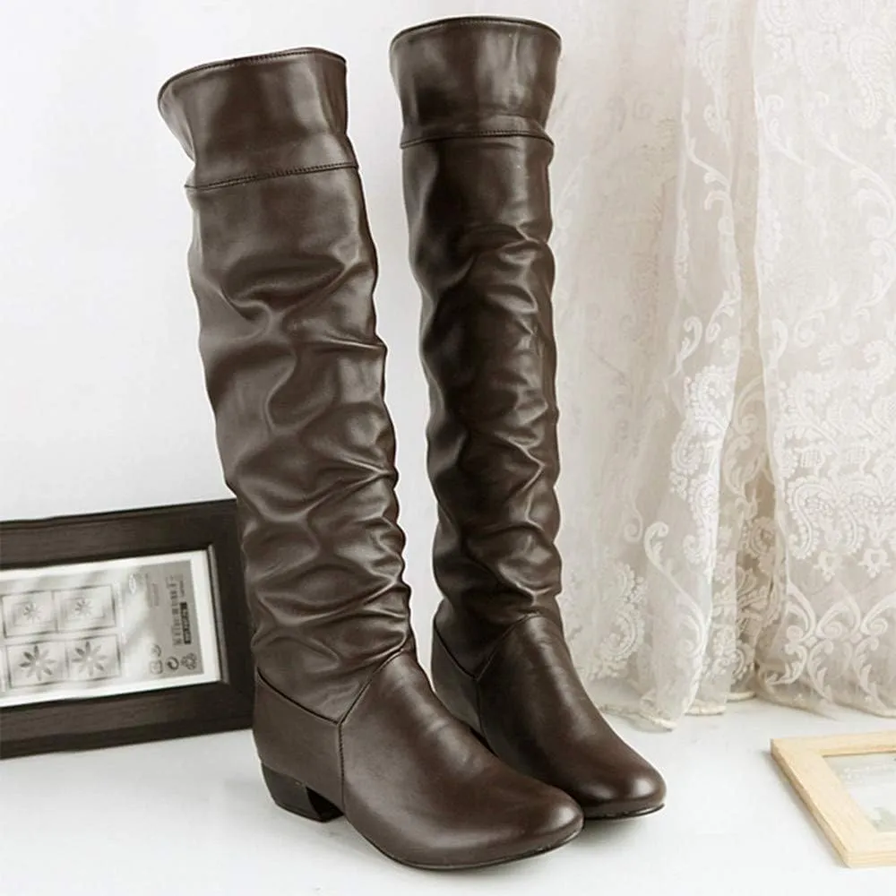High Knee Riding Boots Heels Flat Winter Women's Thigh High Suede Boot