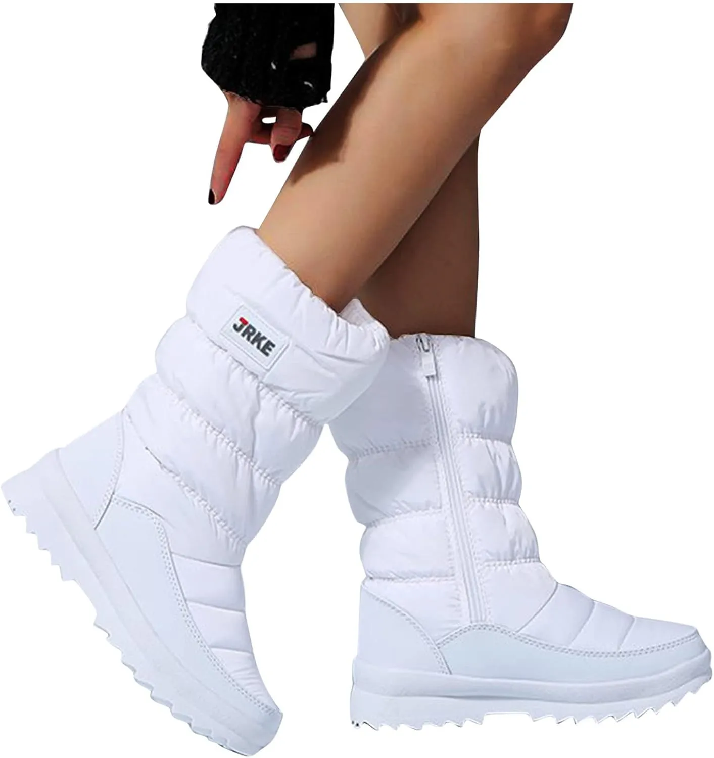 Hiking Boots Women Puffly Platform Snow Boots Plus Fleece Side Zipper Mid-Calf Cotton Non-Slip Booties