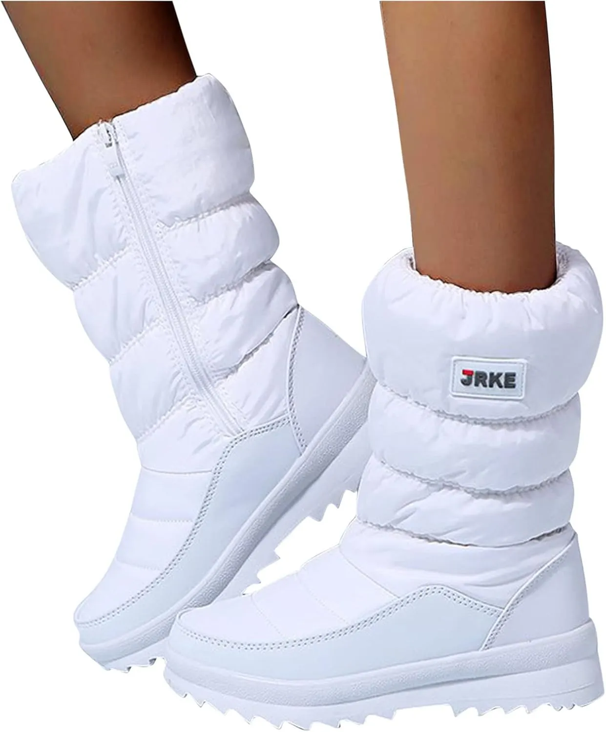 Hiking Boots Women Puffly Platform Snow Boots Plus Fleece Side Zipper Mid-Calf Cotton Non-Slip Booties