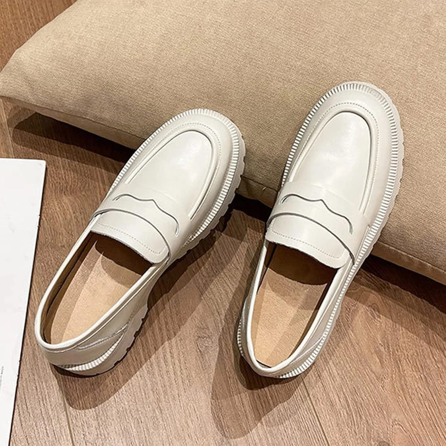 HINDOLA Loafers for Women Lug Sole Platform Chunky Loafers Classic Round Toe Slip On Loafers Comfortable Penny Casual Shoes