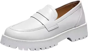HINDOLA Loafers for Women Lug Sole Platform Chunky Loafers Classic Round Toe Slip On Loafers Comfortable Penny Casual Shoes