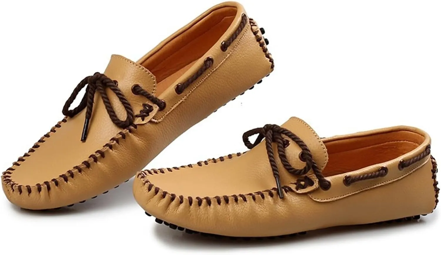 HOOENG Driving Moccasins Smoking Loafer for Men Deck Shoes Design Round Toe Genuine Leather 1-Eye Flexible Comfortable Soft Flat Heel Resistant Walking