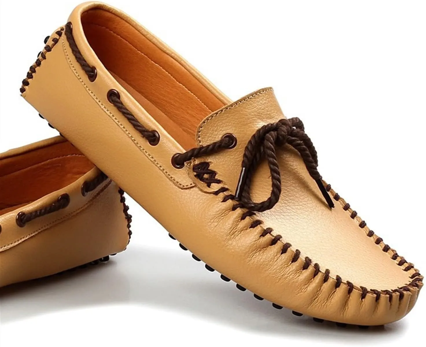 HOOENG Driving Moccasins Smoking Loafer for Men Deck Shoes Design Round Toe Genuine Leather 1-Eye Flexible Comfortable Soft Flat Heel Resistant Walking