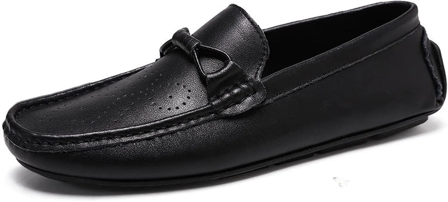 HOOENG Driving Moccasins Smoking Loafer for Men Rope Tie Brogue Round Toe Genuine Leather Breathable Resistant Soft Comfortable Driving Slip on