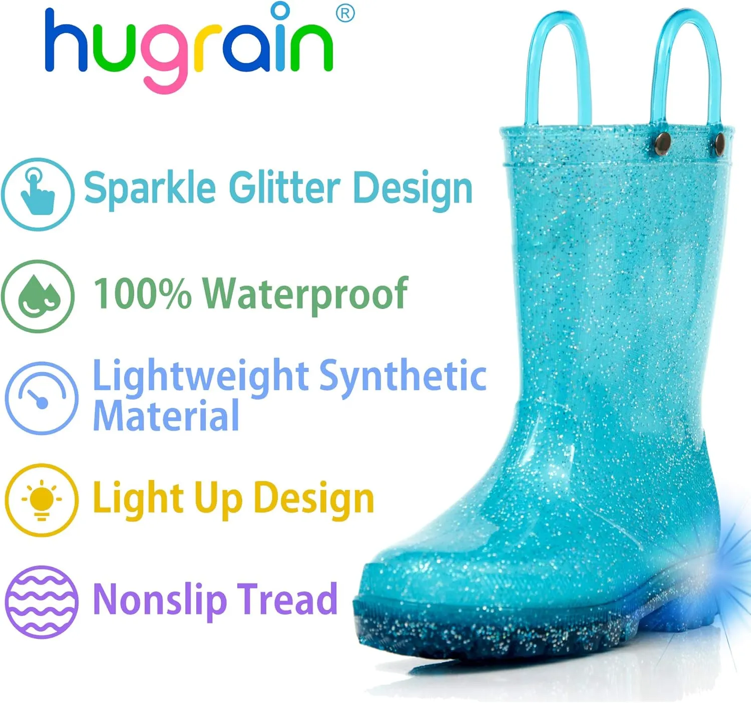 HugRain Light Up Rain Boots for Little Kids