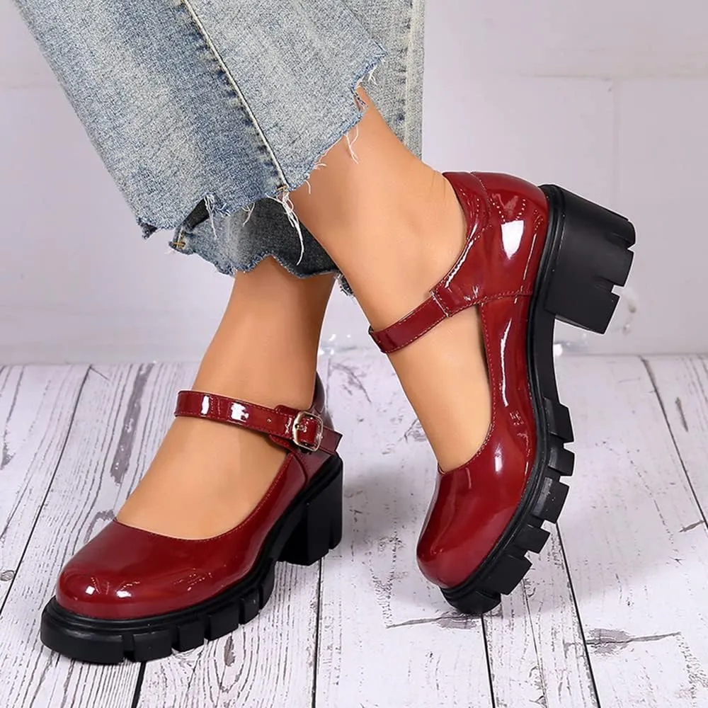 JITUUE Stylish Women's Chunky Heel Loafers Platform Patent Leather Niujin Shoes Casual Comfortable Flats Oxfords Shoes Black
