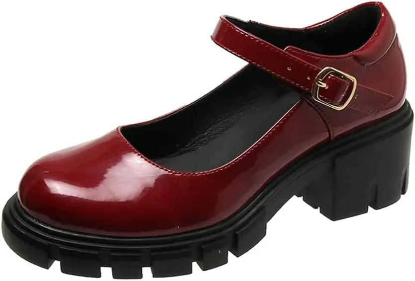 JITUUE Stylish Women's Chunky Heel Loafers Platform Patent Leather Niujin Shoes Casual Comfortable Flats Oxfords Shoes Black