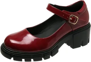 JITUUE Stylish Women's Chunky Heel Loafers Platform Patent Leather Niujin Shoes Casual Comfortable Flats Oxfords Shoes Black