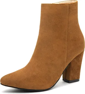 Jiu du Suede Ankle Boots for Women Chunky Block High Heel Booties Sexy Pointed Toe Side Zipper Disco Dressy Short GOGO Boots