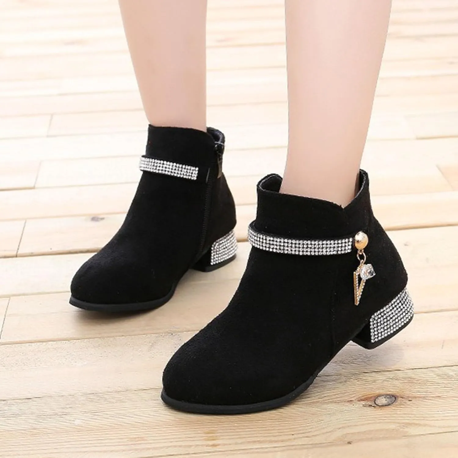 Kids Ankle Boots Short Suede Booties Fashion Anti-Slip Boots for Toddler/Little Kids Side Zipper Low Heels