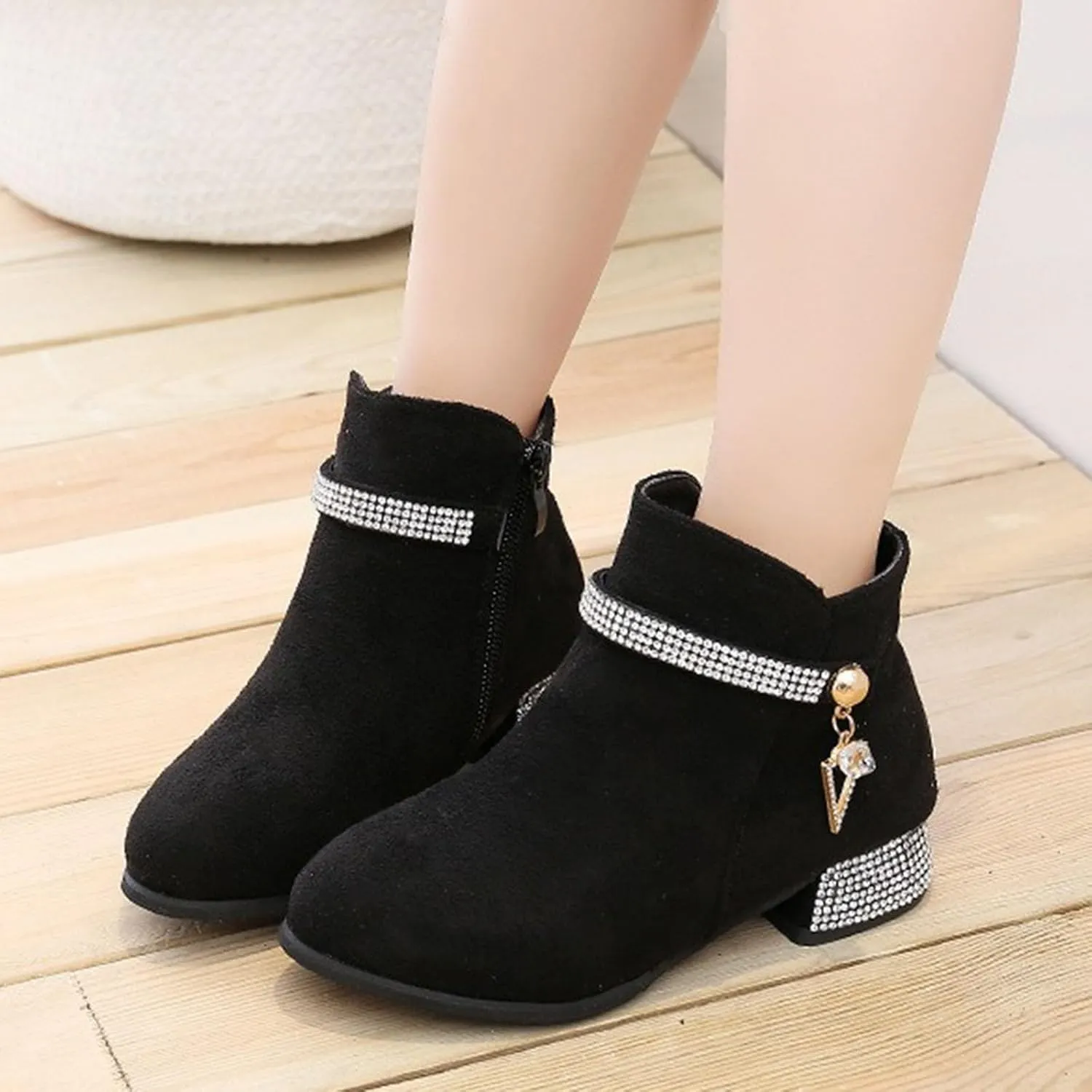 Kids Ankle Boots Short Suede Booties Fashion Anti-Slip Boots for Toddler/Little Kids Side Zipper Low Heels