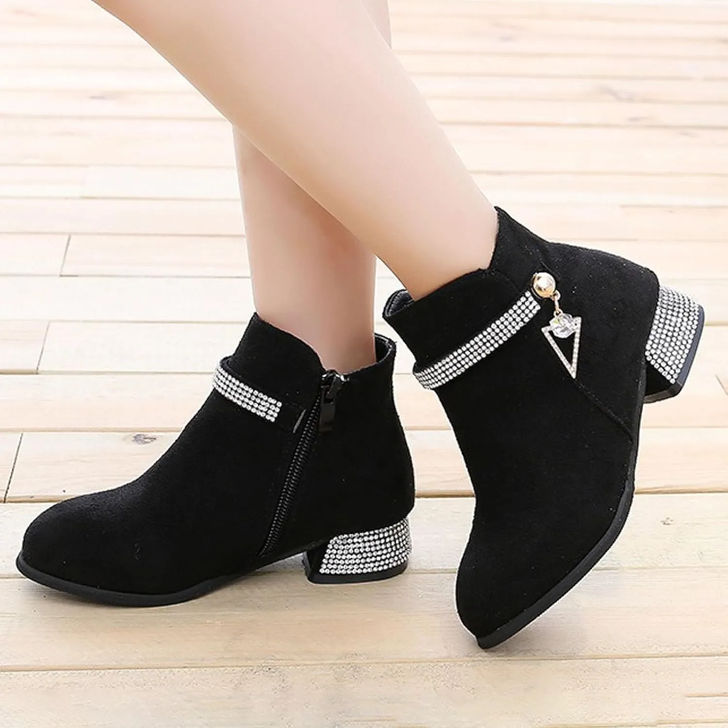 Kids Ankle Boots Short Suede Booties Fashion Anti-Slip Boots for Toddler/Little Kids Side Zipper Low Heels