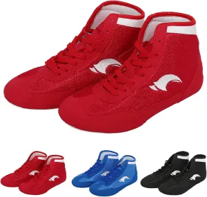 Kids Boys Girls Boxing Wrestling Shoes High Top Training Anti Slip Boots Red US 6