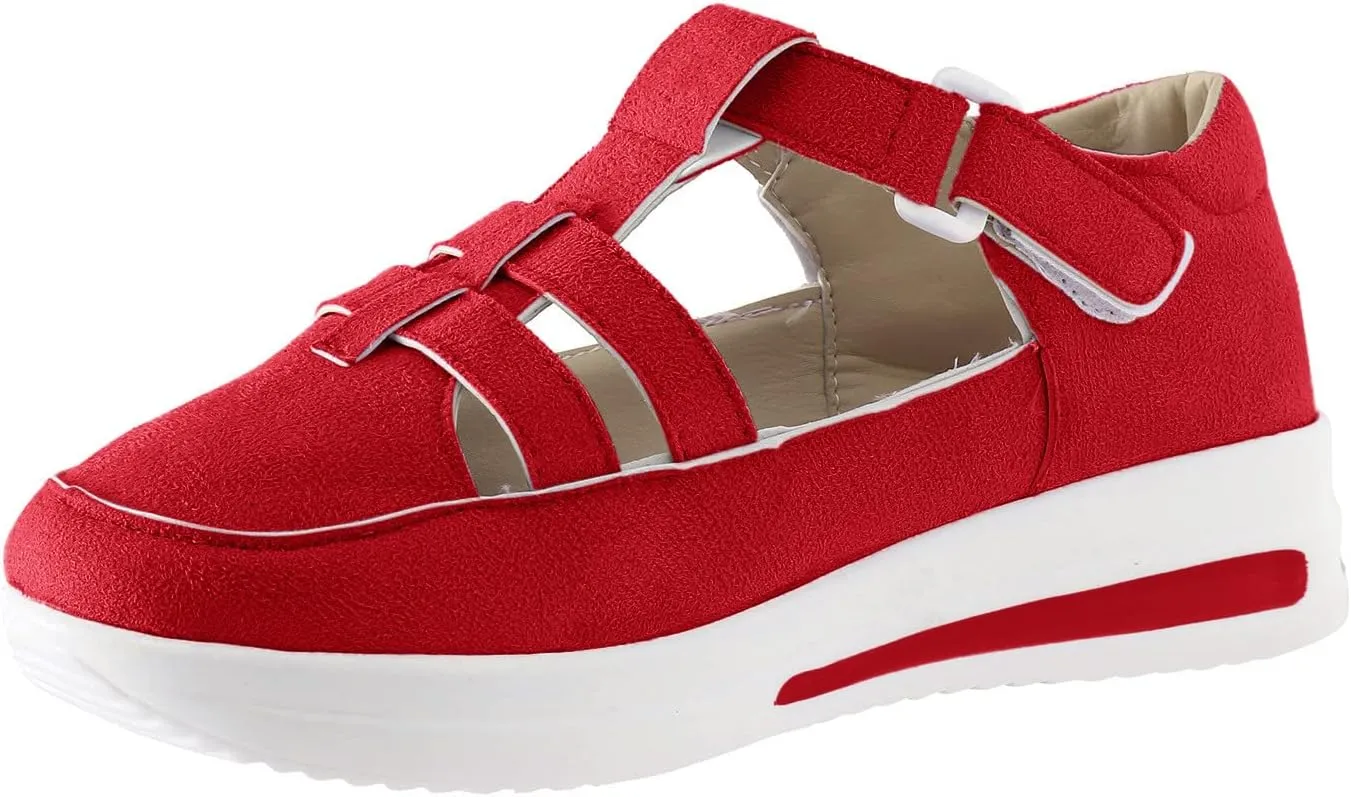 Ladies Fashion Solid Color Hollowed Out Flock Hook Loop Thick Sole Casual Sports Shoes Womens Water Shoes