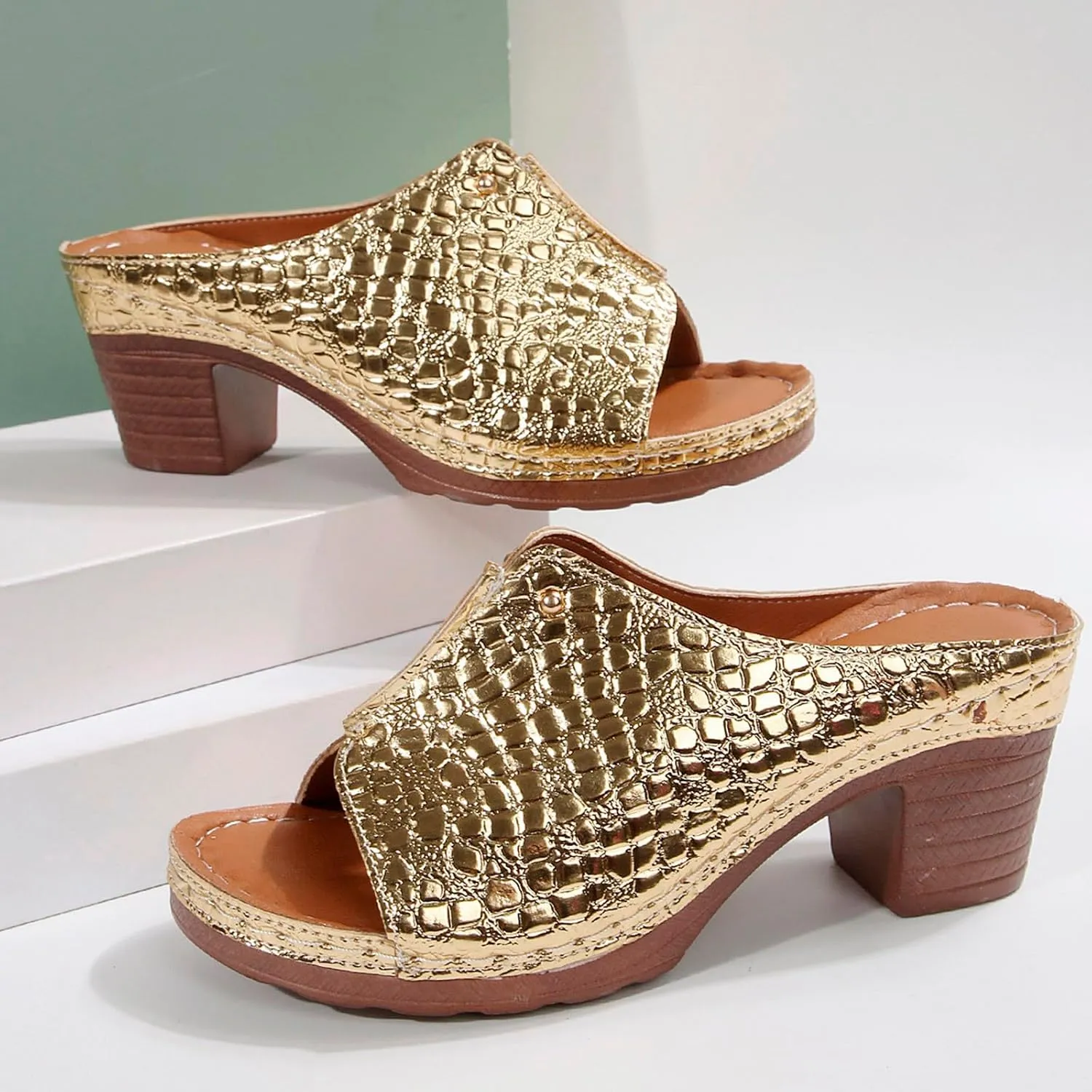 Ladies Summer Casual Bright Leather Solid Color Large Size High Heel Thick Bottom Beach Jelly Sandals for Women Heel