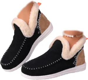 Ladmiple Booties For Women 2024 Warm Fur Lined Winter Snow Ankle Boots Outdoor Short Booties Fashion Slip On Loafers Shoes