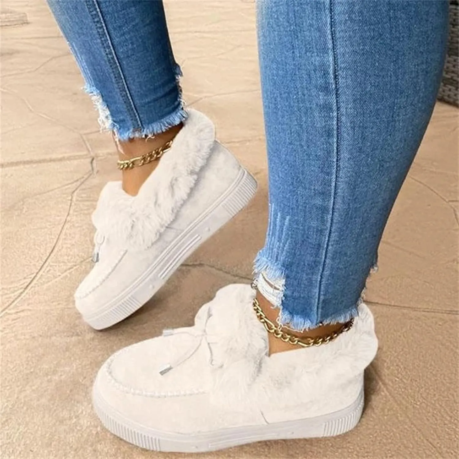 Ladmiple Boots For Women Ankle Booties Winter Snow Boots with Fur Lined Warm Slip On Comfortable Outdoor Walking Shoes