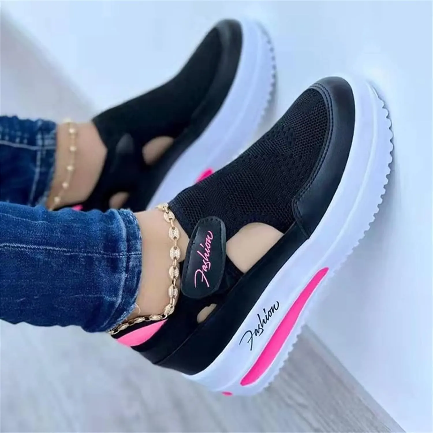 Ladmiple Shoes For Women Sneakers Trendy Slip On Running Shoes Non Slip Walking Shoes Gym Fashion Platform Tennis Shoes
