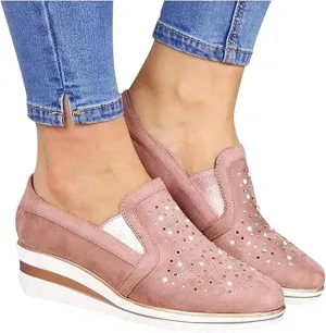 Ladmiple Sneakers For Women Walking Shoes Wide Width Sparkly Sneakers Slip On Dressy Summer Glitter Rhinestone Loafers