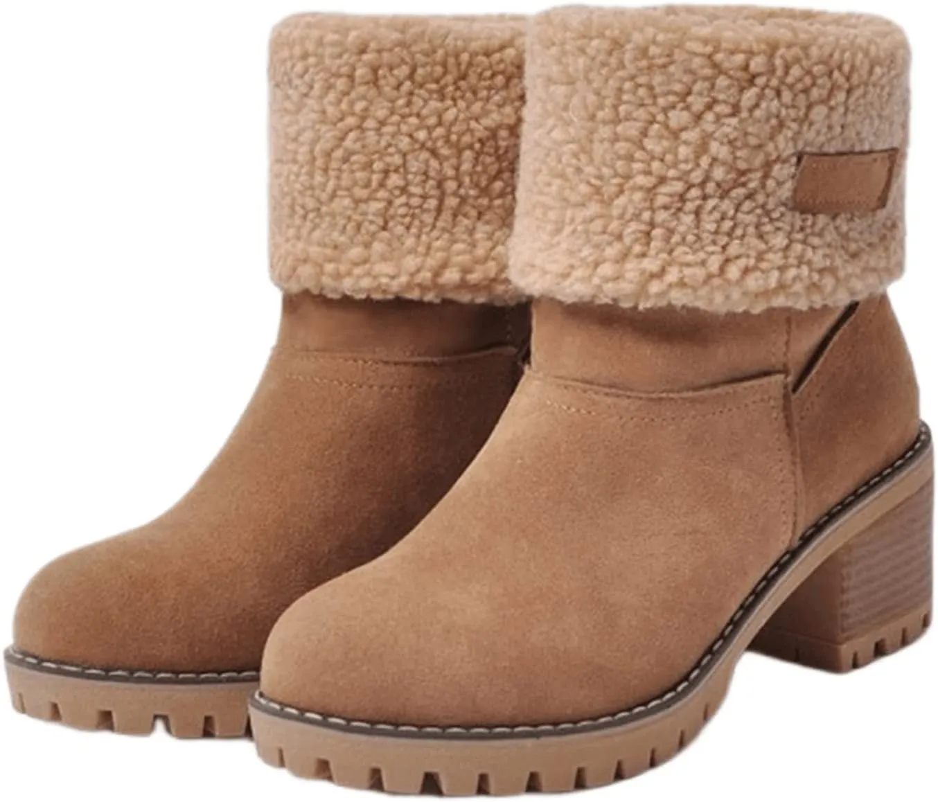 Ladmiple Snow Boots For Women Cute Tall Mid Calf Winter Shoes Fur Lined Warm Slip On Ankle Booties Anti Slip Walking Shoes