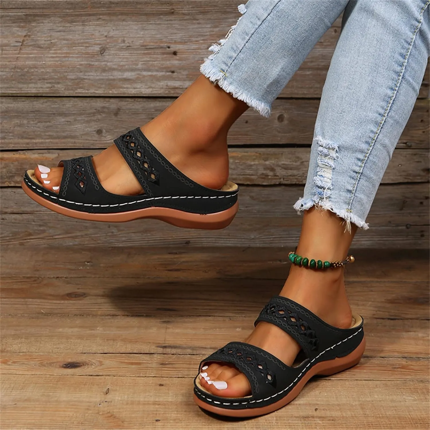 Ladmiple Summer Sandals for Women 2023 Wedge Slides Sandal Breathable Slip On Open Toe Dressy Comfort Orthopedic Sandals