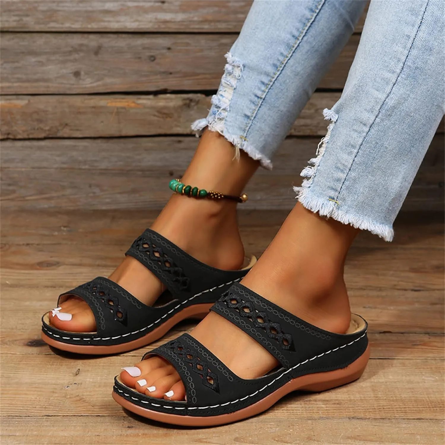 Ladmiple Summer Sandals for Women 2023 Wedge Slides Sandal Breathable Slip On Open Toe Dressy Comfort Orthopedic Sandals