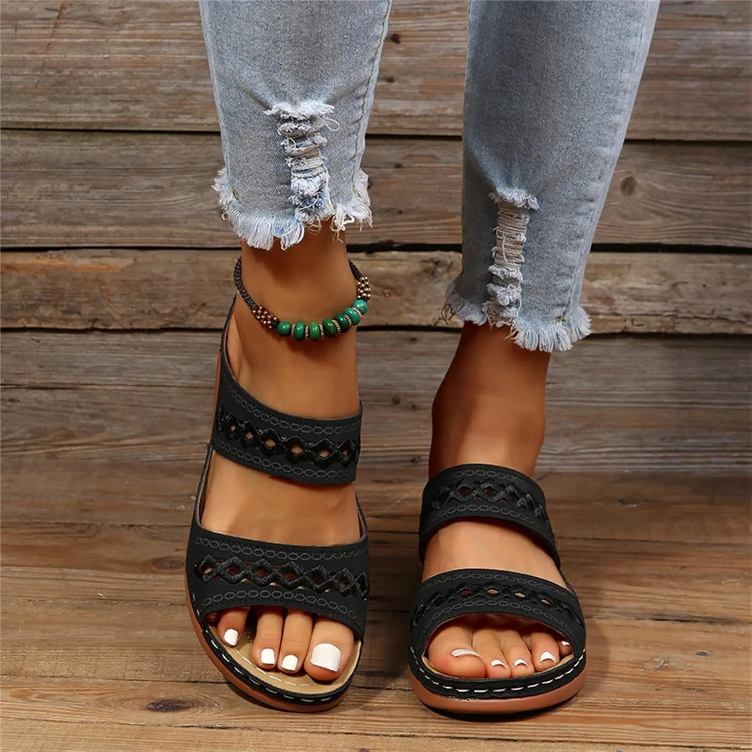 Ladmiple Summer Sandals for Women 2023 Wedge Slides Sandal Breathable Slip On Open Toe Dressy Comfort Orthopedic Sandals