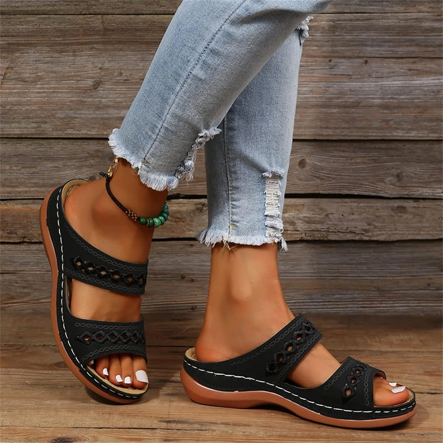 Ladmiple Summer Sandals for Women 2023 Wedge Slides Sandal Breathable Slip On Open Toe Dressy Comfort Orthopedic Sandals
