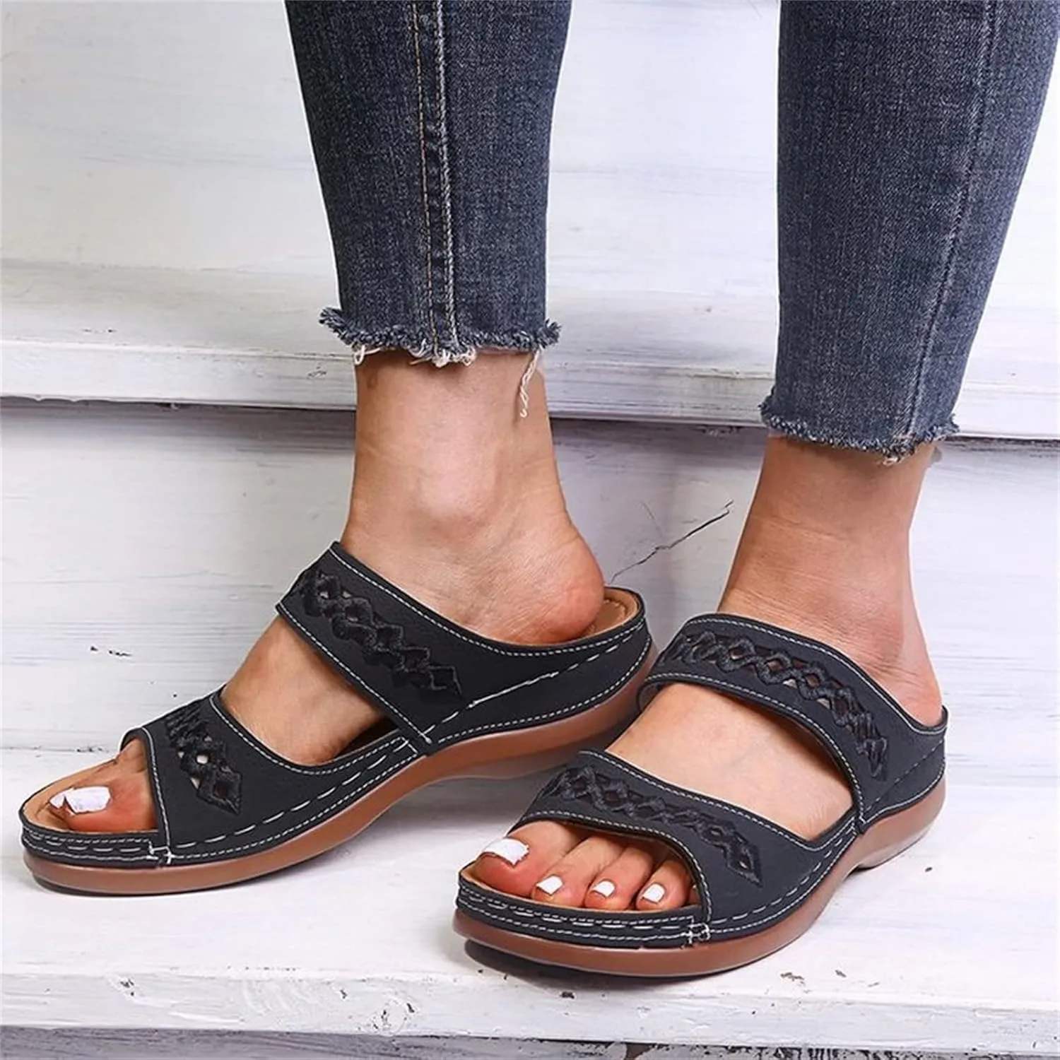Ladmiple Summer Sandals for Women 2023 Wedge Slides Sandal Breathable Slip On Open Toe Dressy Comfort Orthopedic Sandals