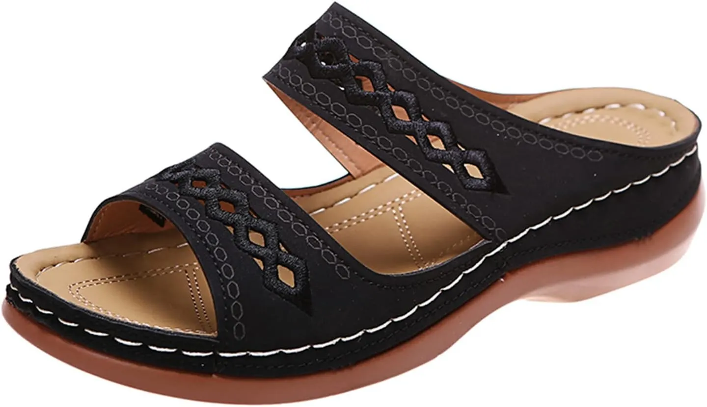 Ladmiple Summer Sandals for Women 2023 Wedge Slides Sandal Breathable Slip On Open Toe Dressy Comfort Orthopedic Sandals