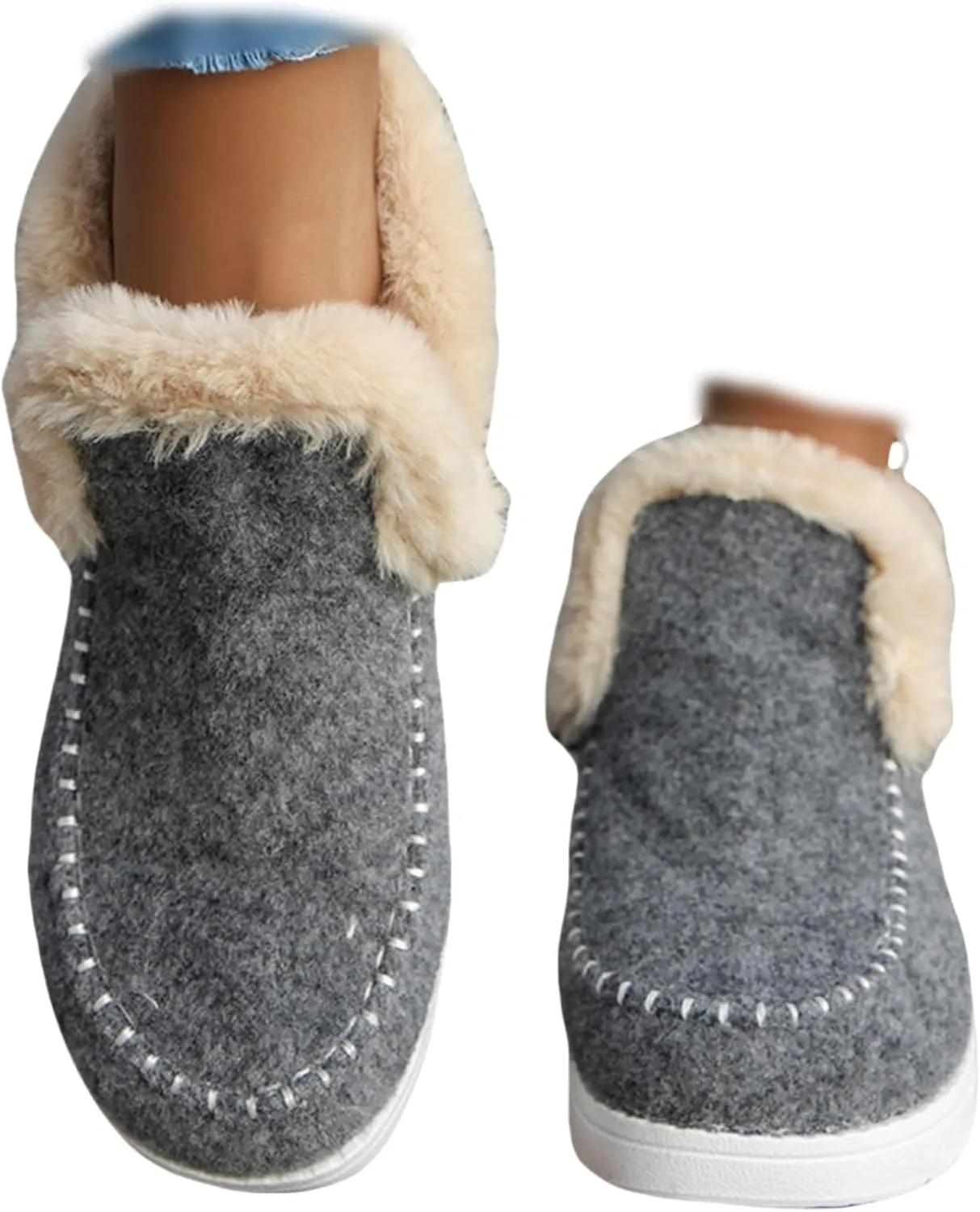 Ladmiple Winter Boots For Women 2024 Dressy Snow Boots Warm Fur Lined Anti-Slip Ankle Booties Slip On Warm Loafers Shoes