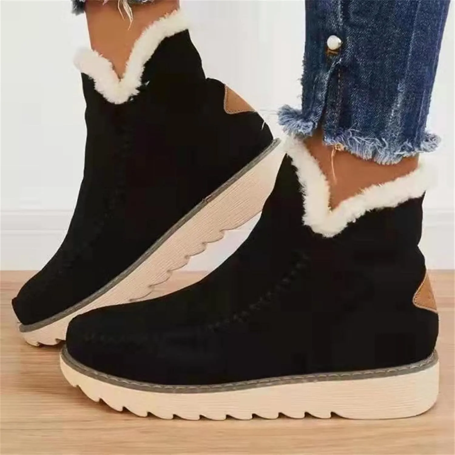 Ladmiple Winter Boots For Women Cute Casual Slip-on Warm Loafers Shoes Fur-Lined Comfort Lightweight Snow Ankle Boots