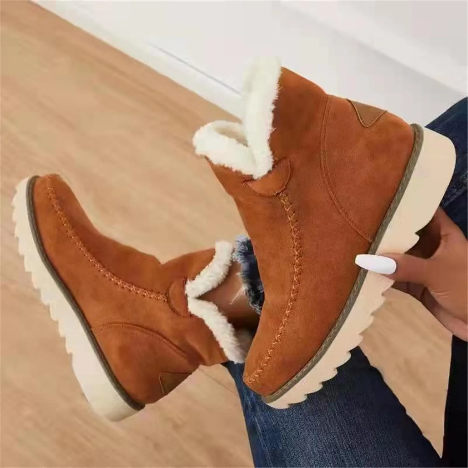 Ladmiple Winter Boots For Women Cute Casual Slip-on Warm Loafers Shoes Fur-Lined Comfort Lightweight Snow Ankle Boots