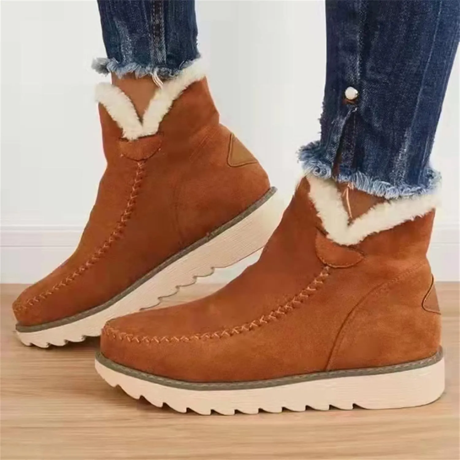 Ladmiple Winter Boots For Women Cute Casual Slip-on Warm Loafers Shoes Fur-Lined Comfort Lightweight Snow Ankle Boots