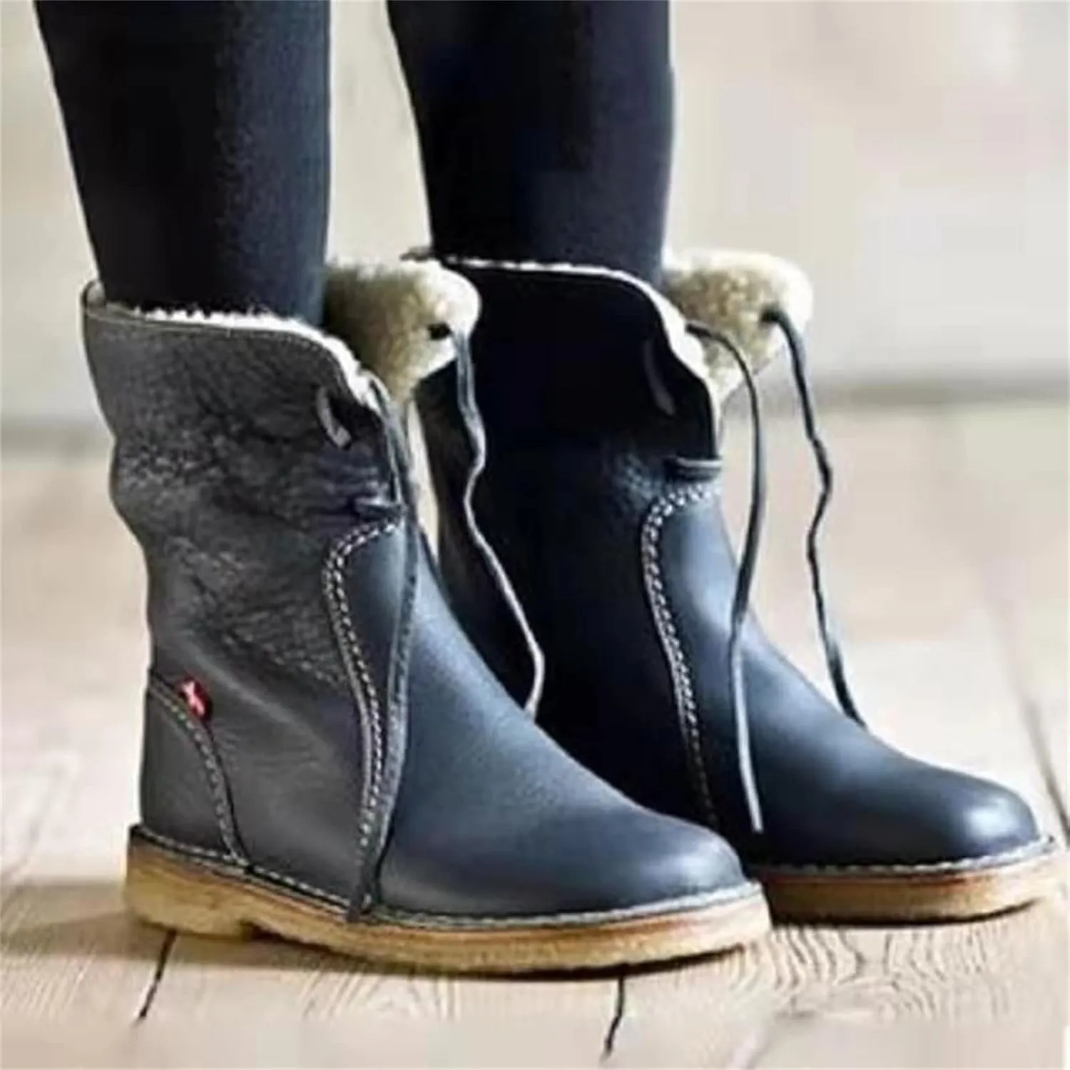 Ladmiple Winter Boots For Women Fashion Mid-Calf Snow Boots Fur Lined Warm Slip On Comfortable Outdoor Ankle Booties 2024