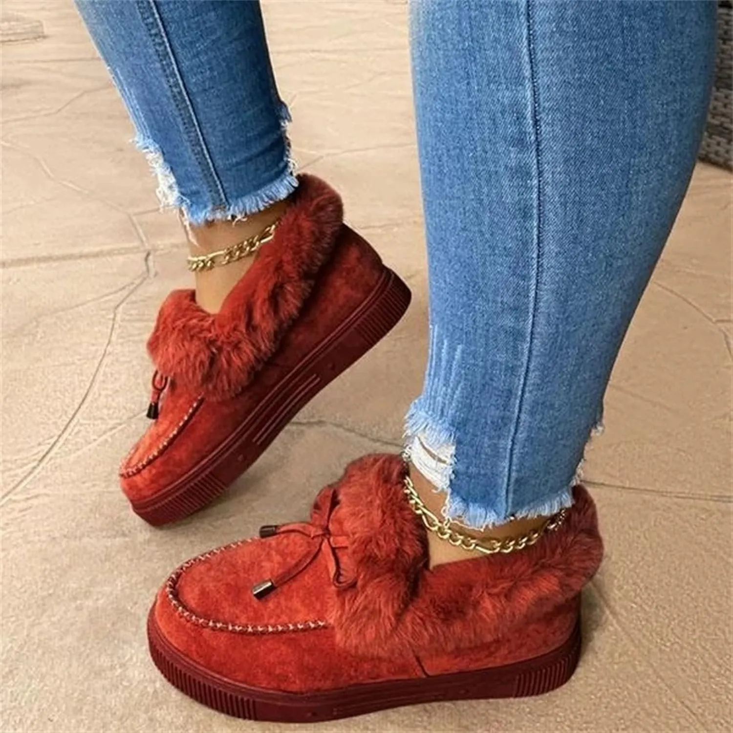 Ladmiple Winter Boots For Women Fashion Snow Boots Classic Faux Fur Lined Slip On Ankle Boots Casual Comfortable Warm Shoes