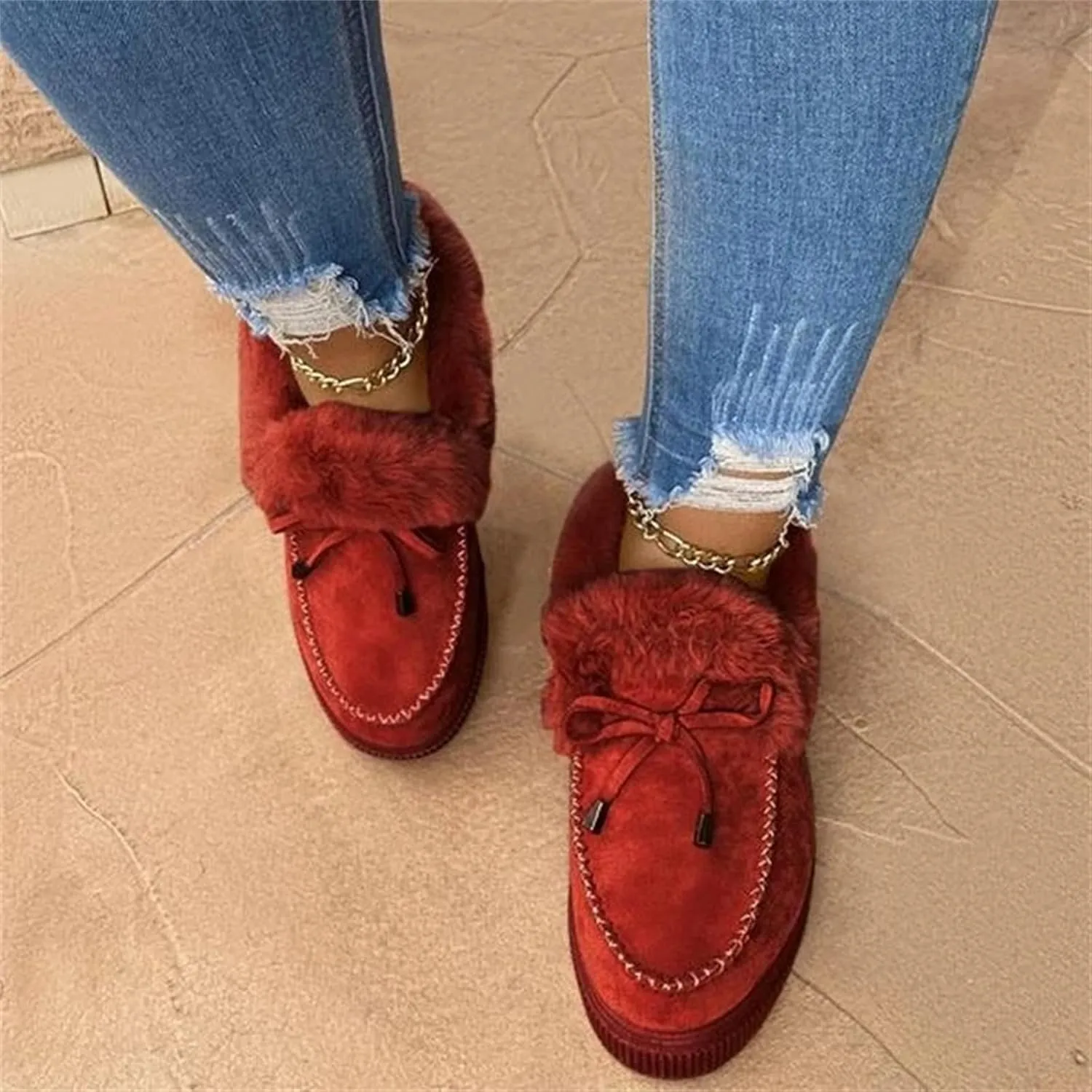 Ladmiple Winter Boots For Women Fashion Snow Boots Classic Faux Fur Lined Slip On Ankle Boots Casual Comfortable Warm Shoes