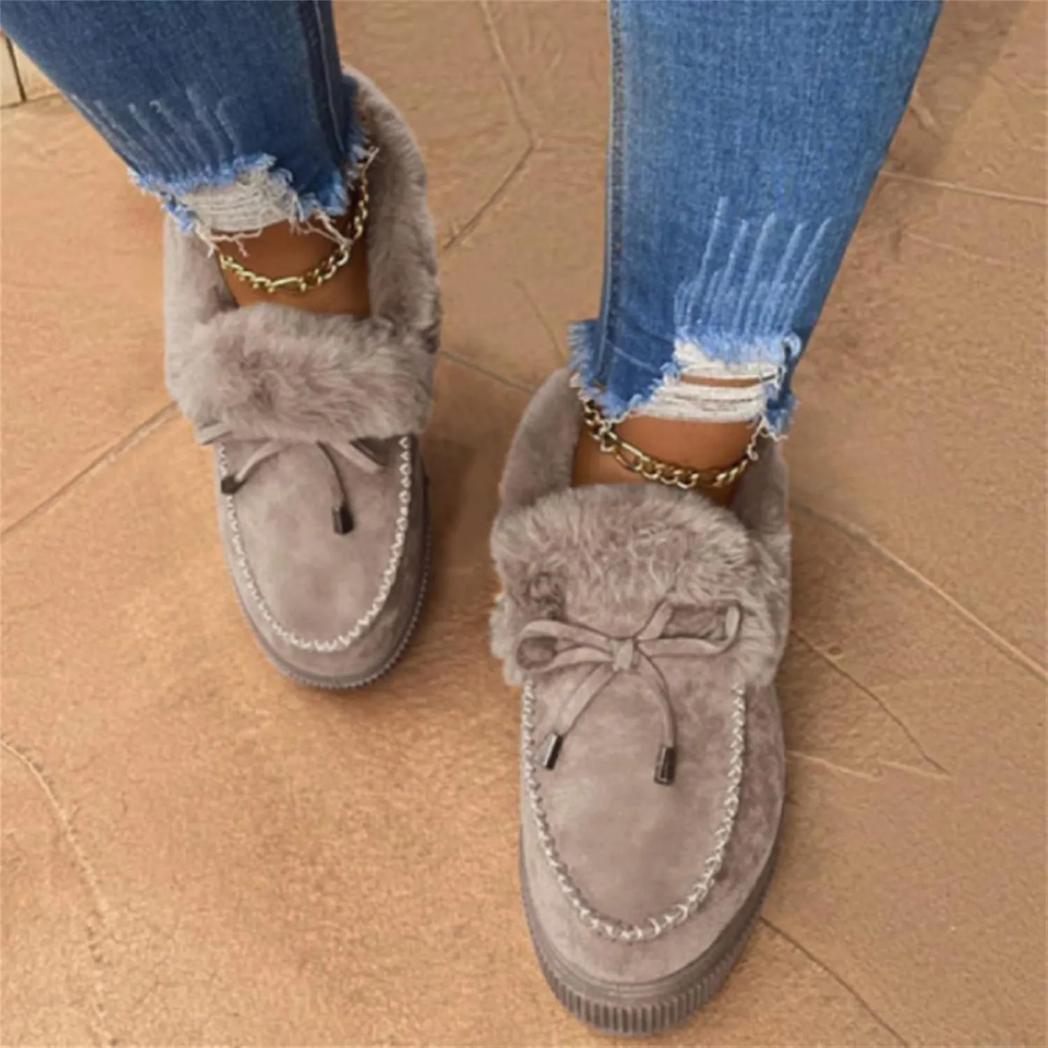 Ladmiple Winter Boots For Women Fashion Warm Fur Lined Snow Ankle Boots Outdoor Fashion Comfortable Slip On Short Booties