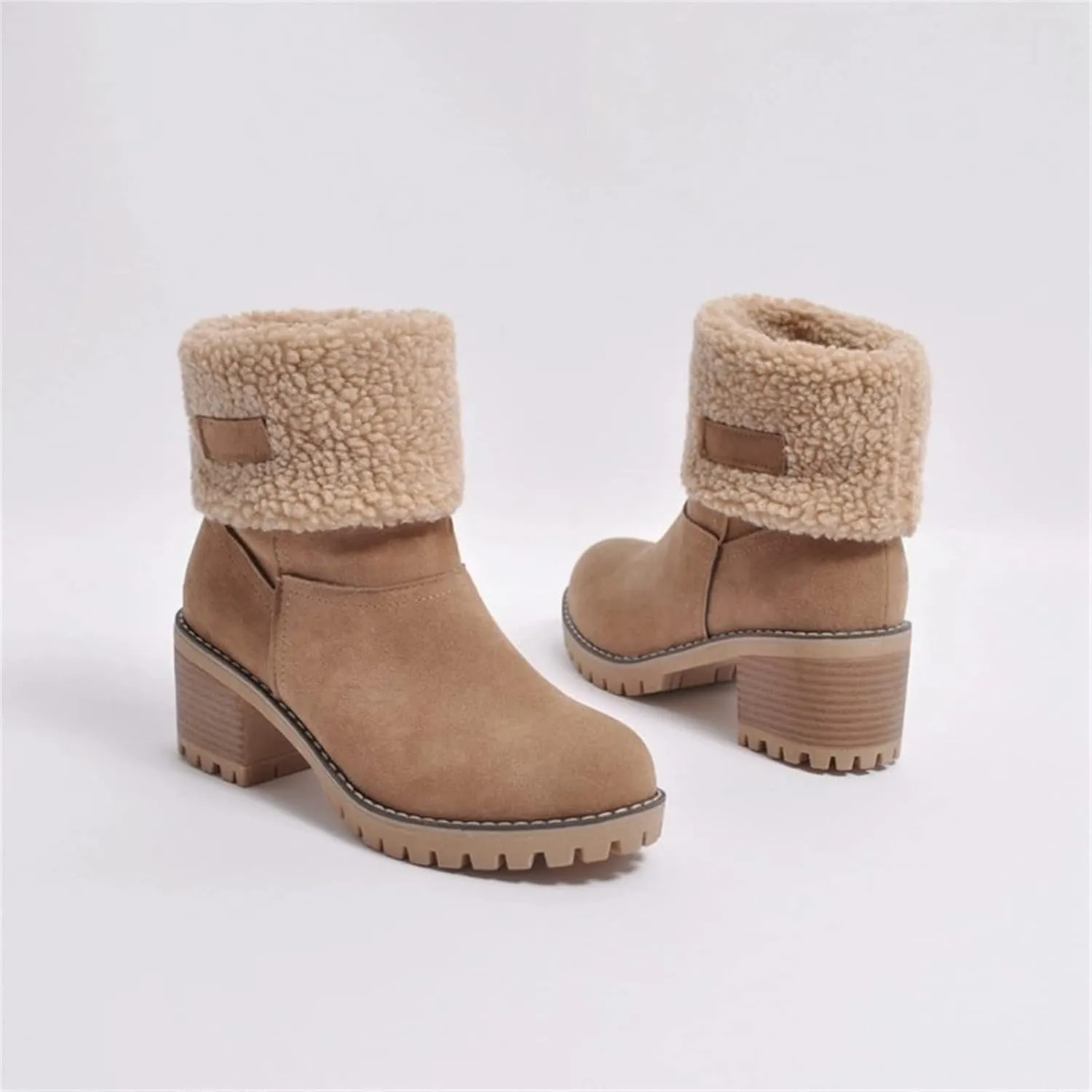 Ladmiple Winter Boots For Women Tall Mid Calf Snow Boots Warm Comfortable Outdoor Fur Lined Thickening Walking Shoes