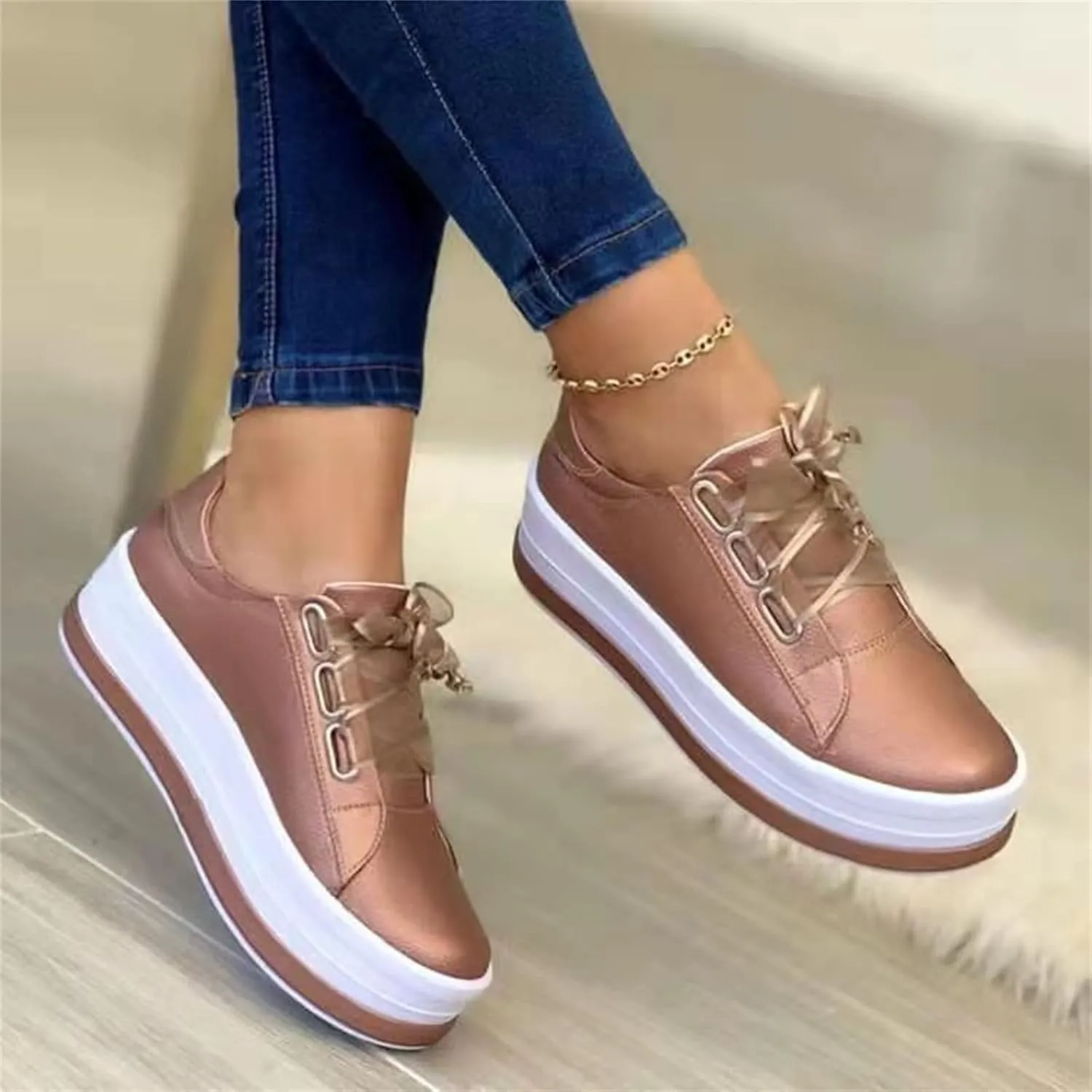 Ladmiple Womens Shoes Dressy Casual Loafers Low Top Leather Sneaker Lace-up Classic Fashion Slip On Comfort Walking Shoes