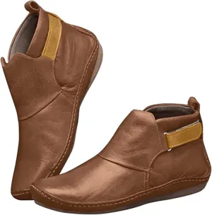 Lausiuoe Ankle Boots For Women No Heel Casual Dressy Elastic Booties Ladies Flat Western Wide Width Fashion Boot Pull-On