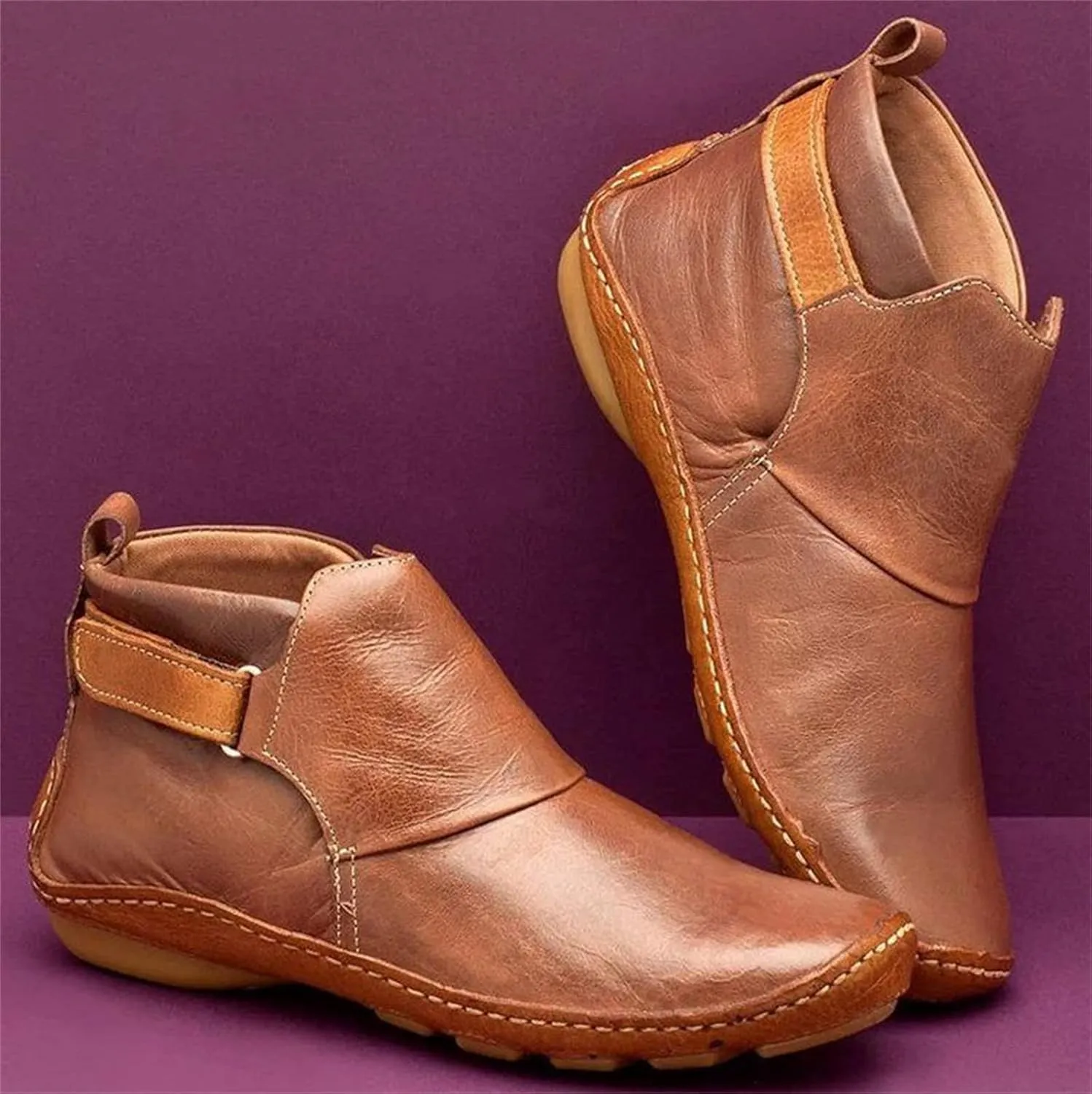 Lausiuoe Ankle Boots For Women No Heel Casual Dressy Elastic Booties Ladies Flat Western Wide Width Fashion Boot Pull-On