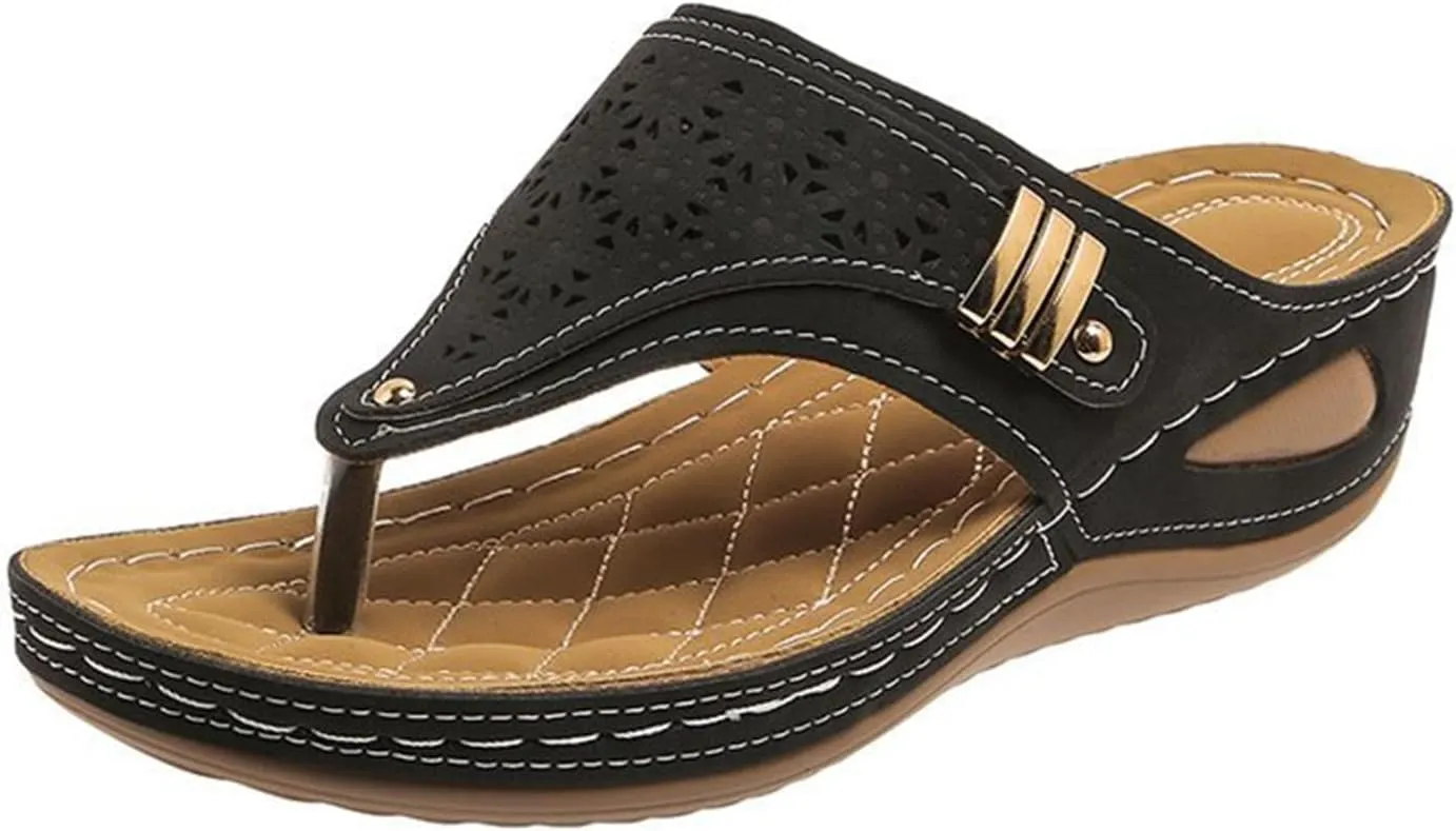 Lausiuoe Sandals Women Dressy Summer Flat Cute Casual Beach Shoes Fashion Orthotic Flip Flops Slip On Orthopedic Slippers