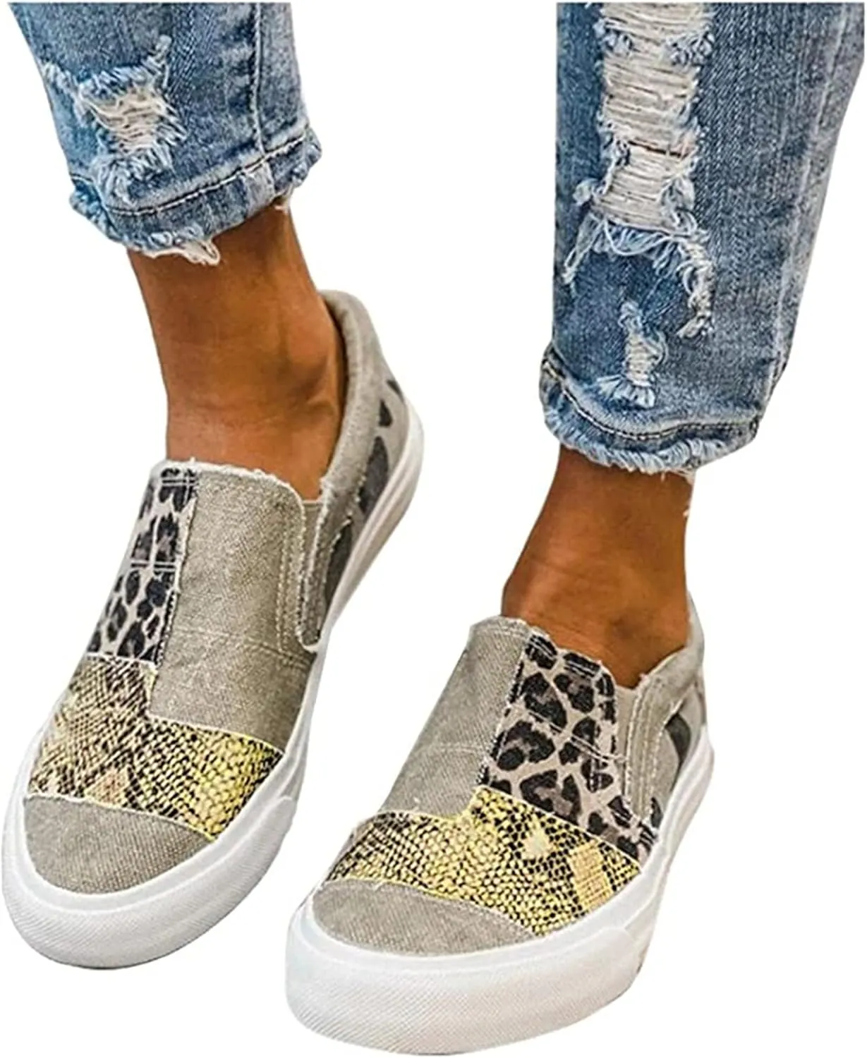 Lausiuoe Slip On Sneakers Women Wide Width Size 11 Womens Low Top Canvas Sneakers Casual Fashion Running Lightweight Breathable Comfortable Walking Flat Shoes Loafers