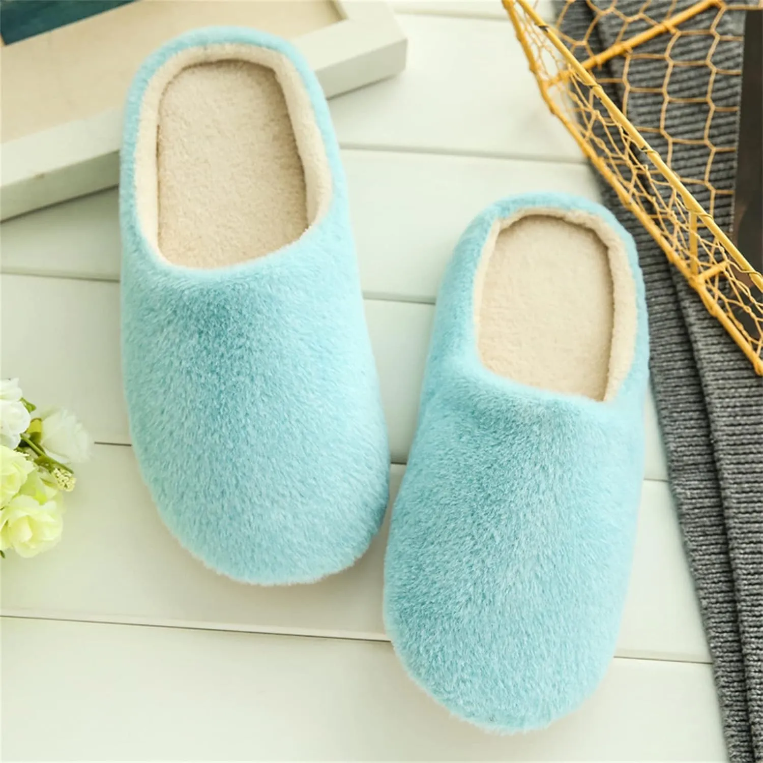 Lausiuoe Slippers For Women Fuzzy Closed Toe Memory Foam House Slippers Plush Home Shoes Fleece Lining Slide Slipper
