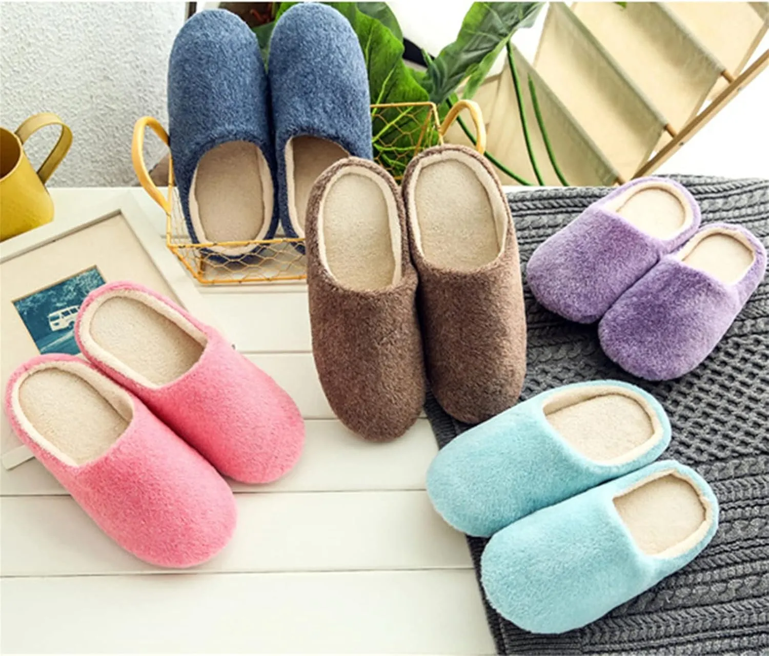 Lausiuoe Slippers For Women Fuzzy Closed Toe Memory Foam House Slippers Plush Home Shoes Fleece Lining Slide Slipper