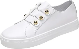 Lausiuoe Sneakers For Women Walking Shoes Wide Width Low Top Casual Fashion Slip On Soft Non-Slip Leather Flat Loafers