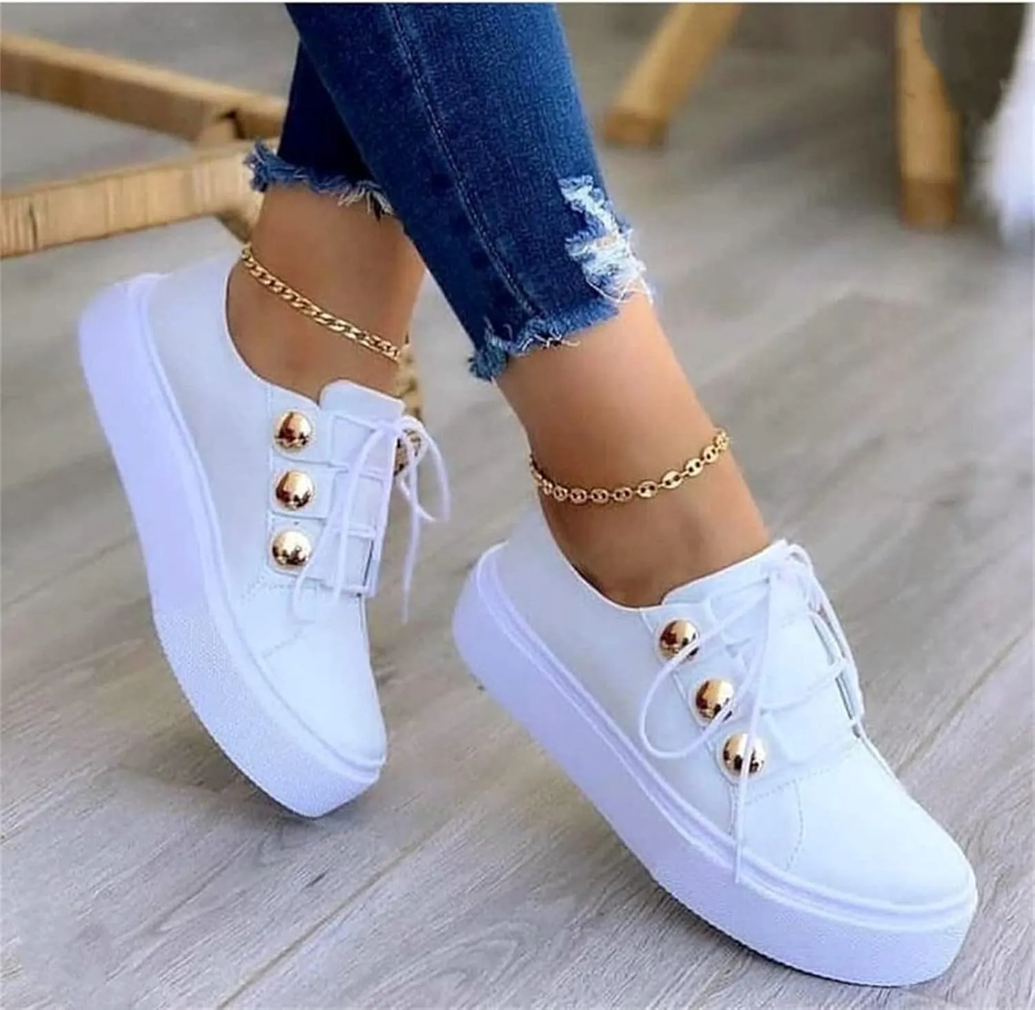 Lausiuoe Sneakers For Women Walking Shoes Wide Width Low Top Casual Fashion Slip On Soft Non-Slip Leather Flat Loafers